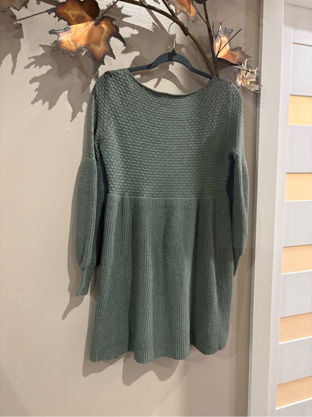 SHEIN Sage Green Textured Knit Long Sleeve Swing Dress